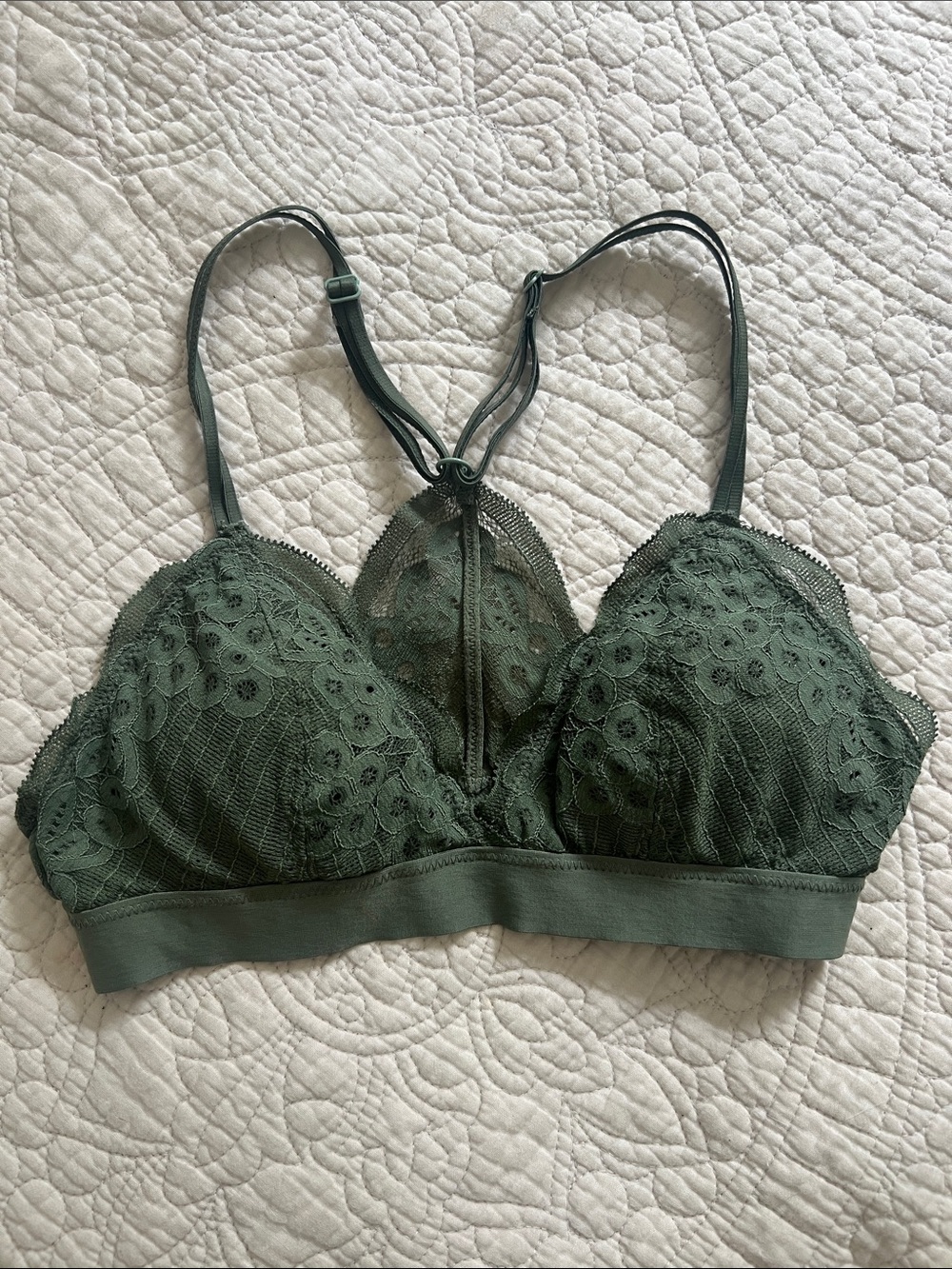 aerie Olive Green Lace Bralette with Racerback Detail